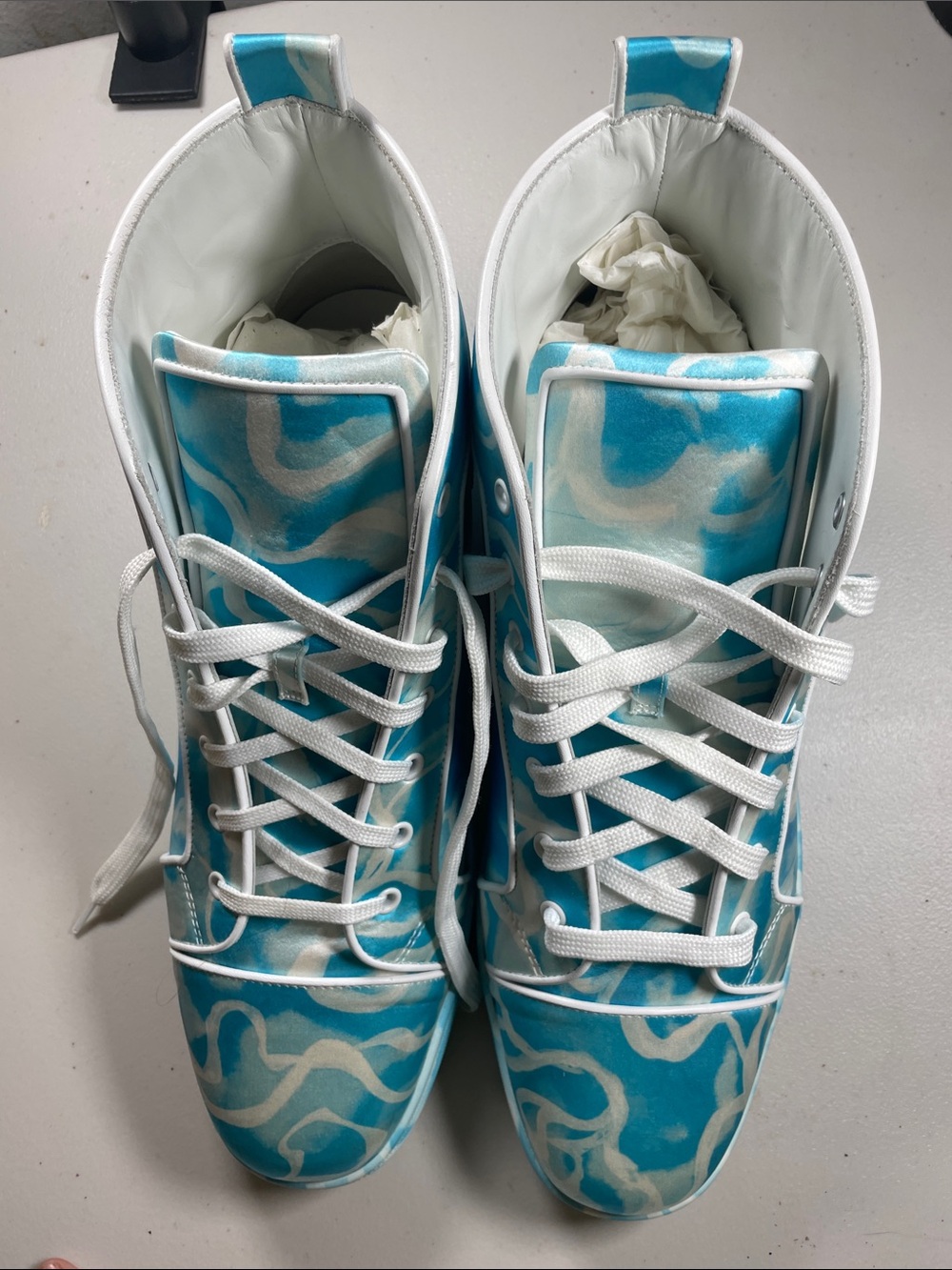 Men's High-Top Sneakers in White and Turquoise